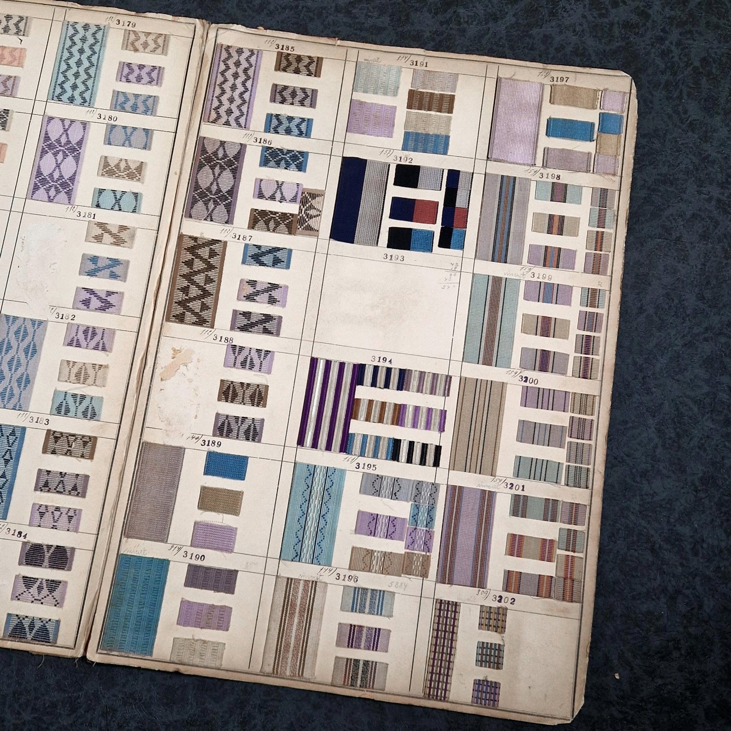 Grande planche dépliante, ~300 échantillons de tissus