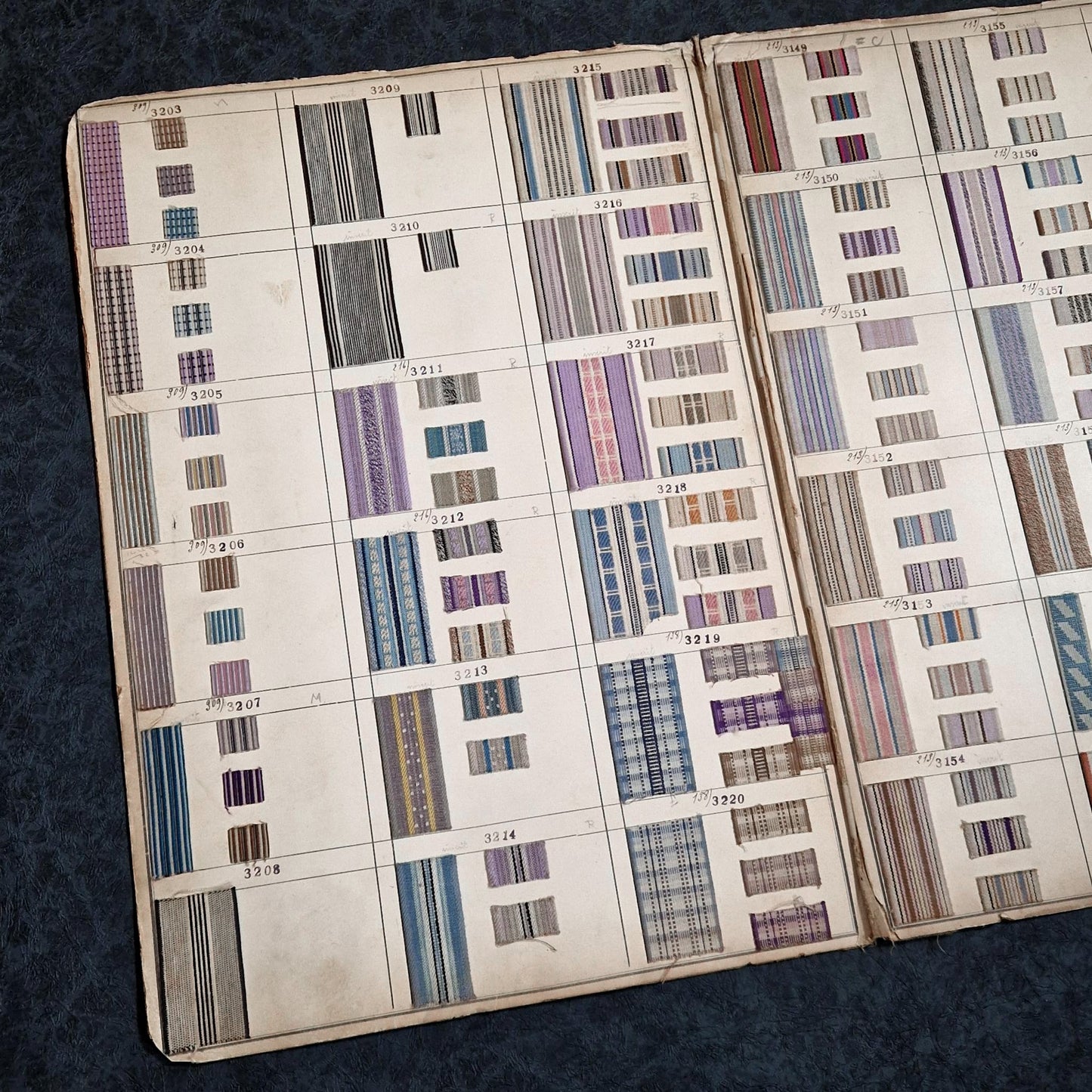 Grande planche dépliante, ~300 échantillons de tissus