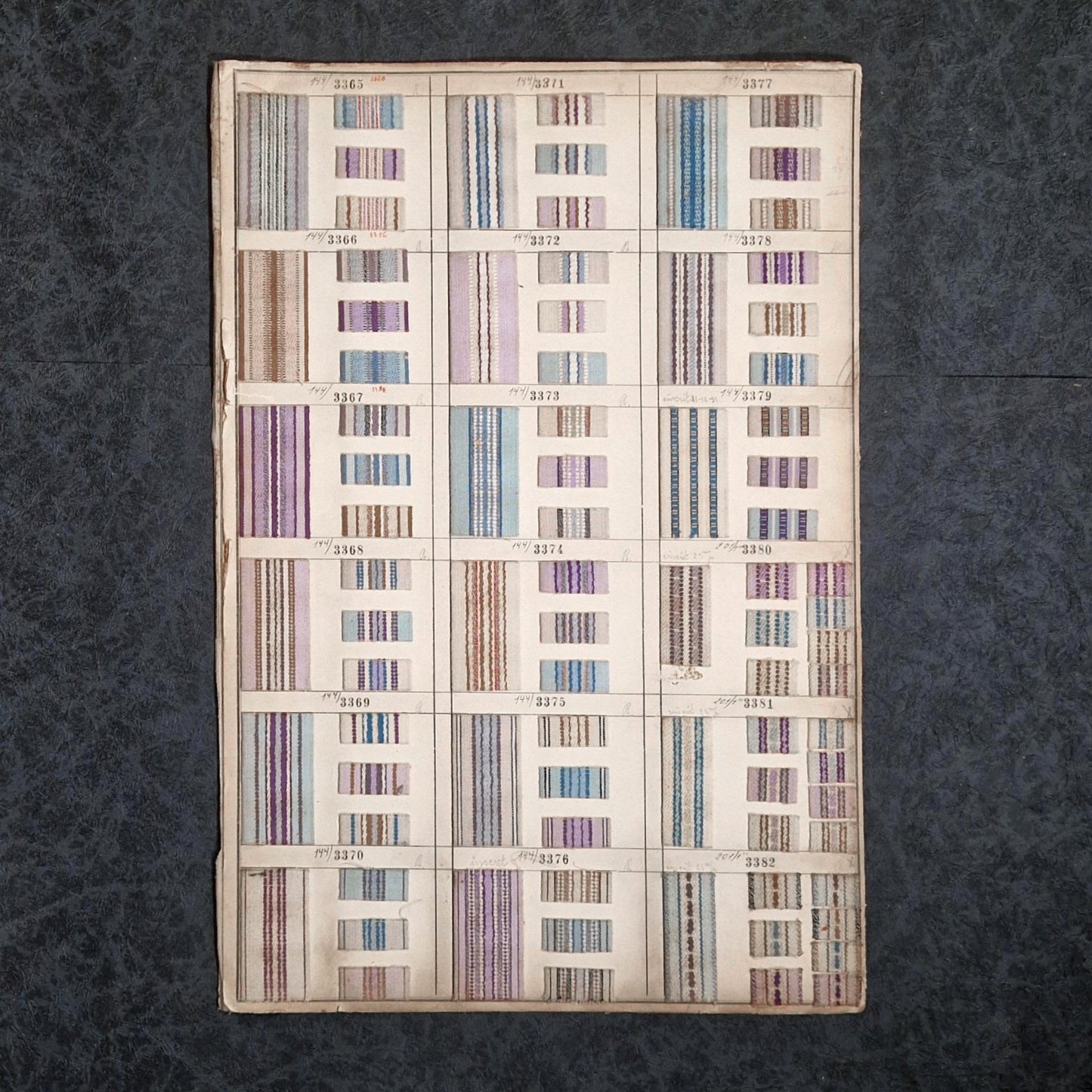 Planche d'échantillons textiles double face, Vers 1920