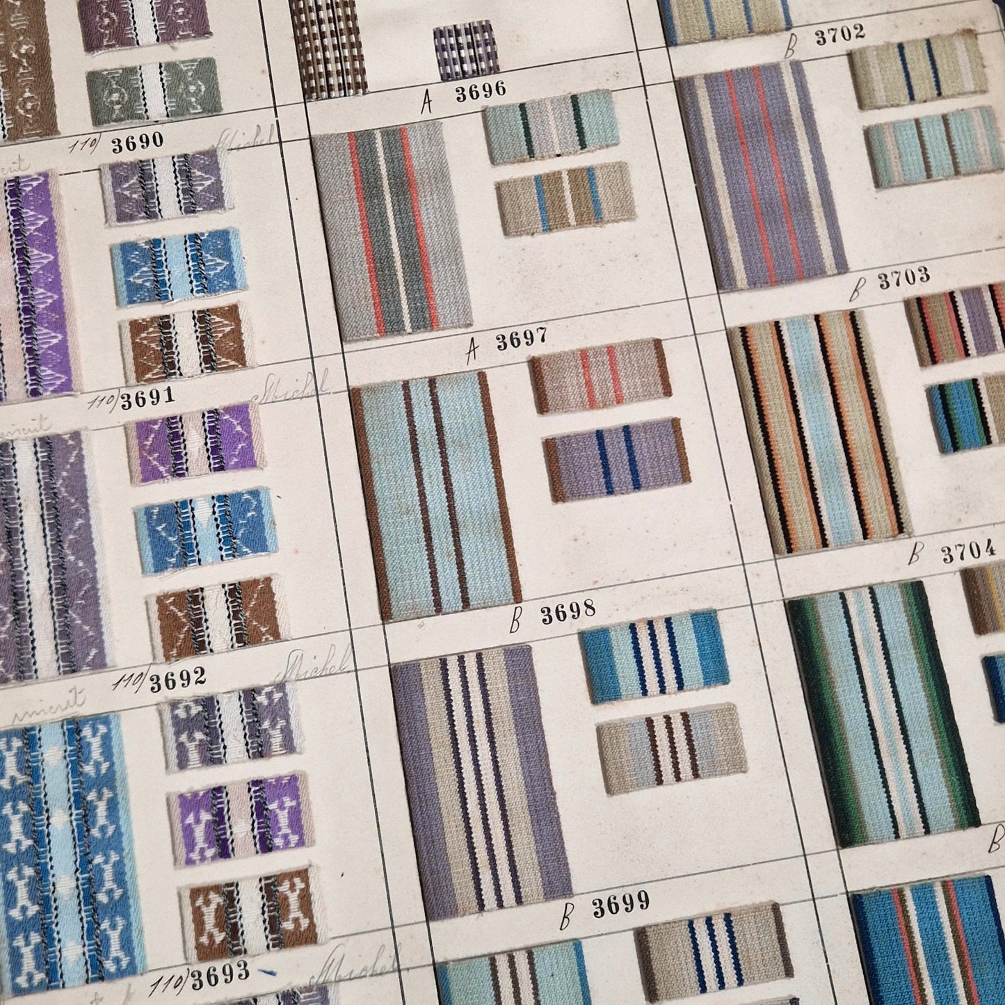 Planche d'environ 125 échantillons de tissus