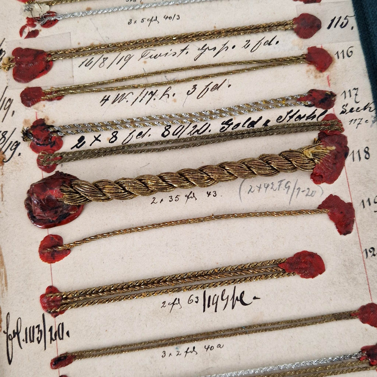 Card of twisted cord trimmings, 19th century