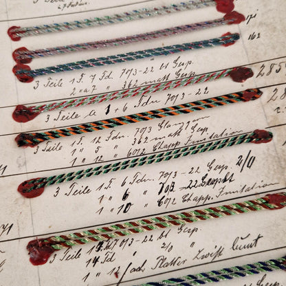 Carte de passementerie XIXe - cordons polychromes