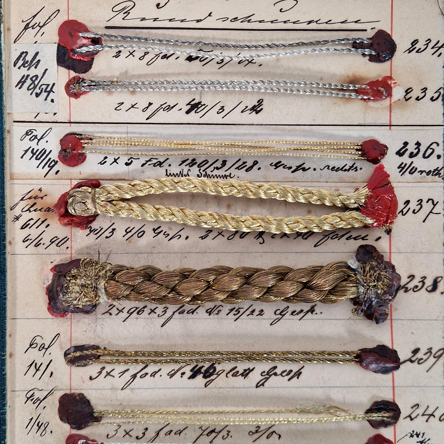 Présentoir de passementerie « Cordonnets métalliques », XIXe