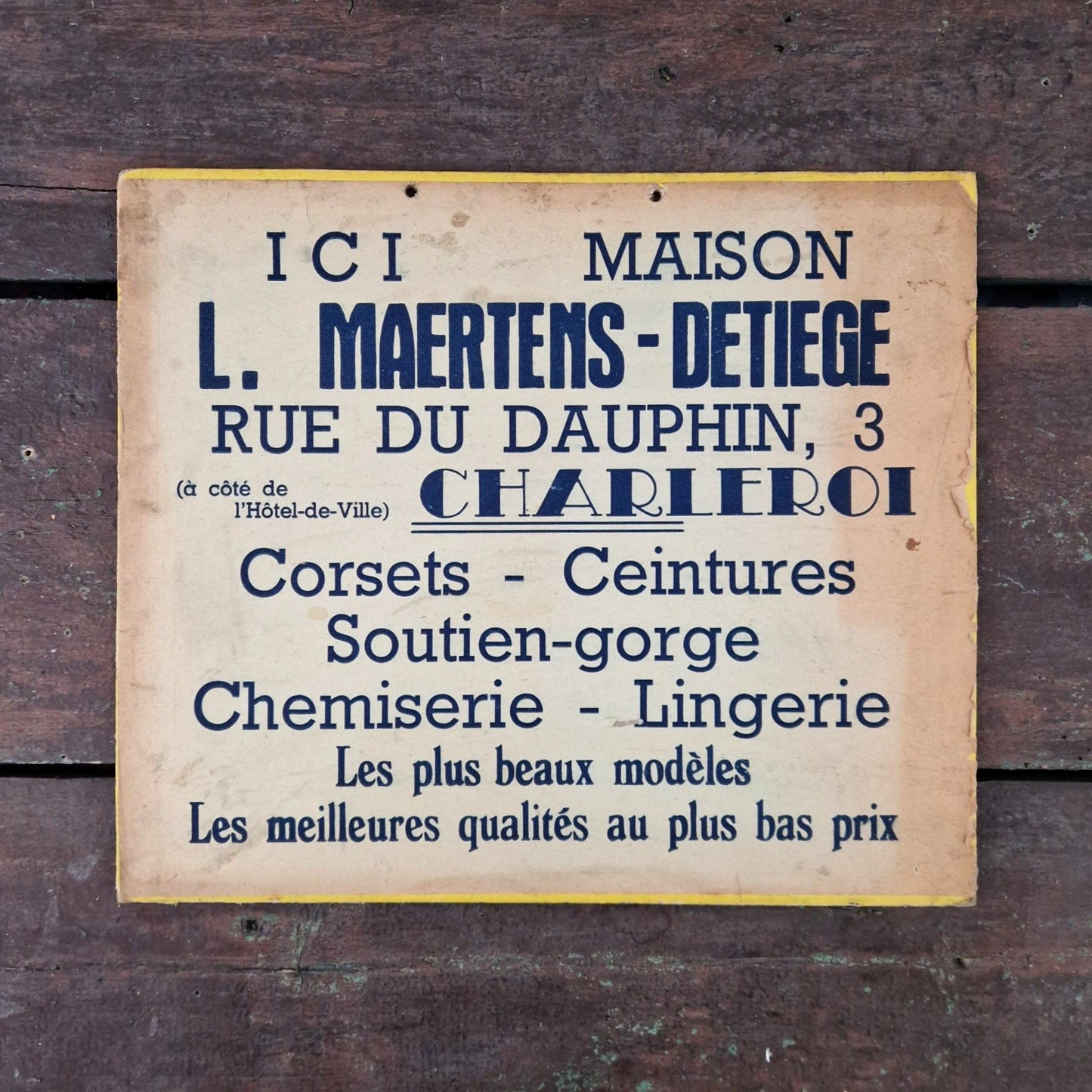 Carton publicitaire « Corsets, Lingerie, Soutien-gorge... »