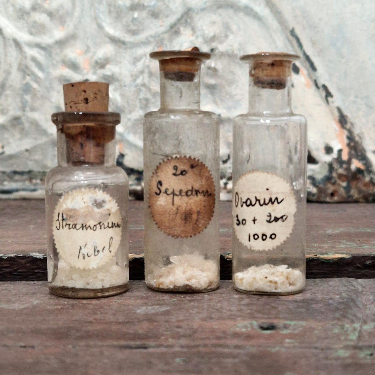 Old vials "Stramonium / Sepedum / Ovum" (l28)