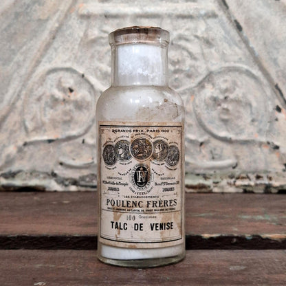 Flacon ancien « Talc de Venise Poulenc Frères », Vers 1900 (f38)