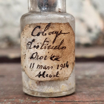 Vintage bottle "Guinea pig right testicle", 1914 (f21)