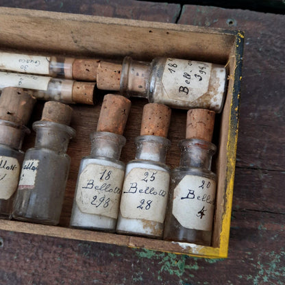 Coffret de curiosités : flacons et tubes de pharmacie (c6)