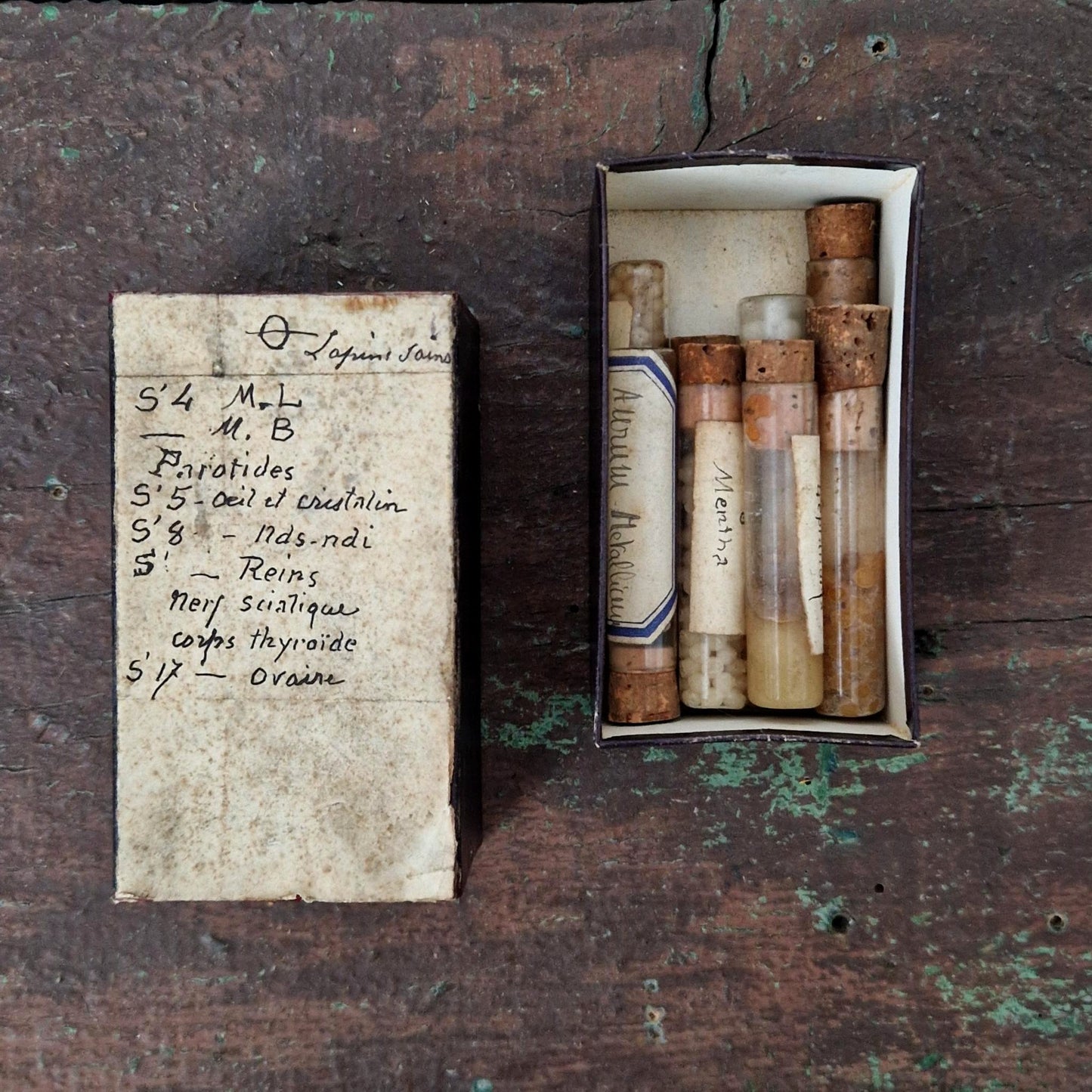 Boîte avec « 10 Tubes homéopathiques manuscrits » (c10)