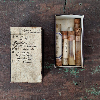 Boîte avec « 10 Tubes homéopathiques manuscrits » (c10)
