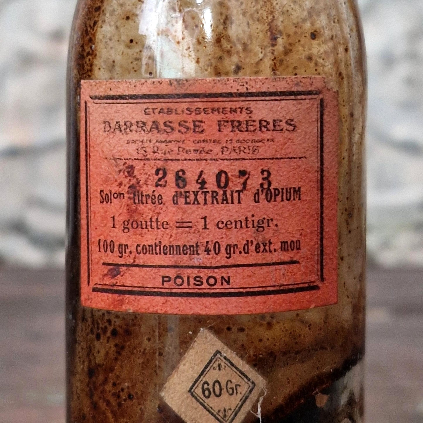 Ancien flacon « Extrait d’Opium - Poison », Darrasse Frères