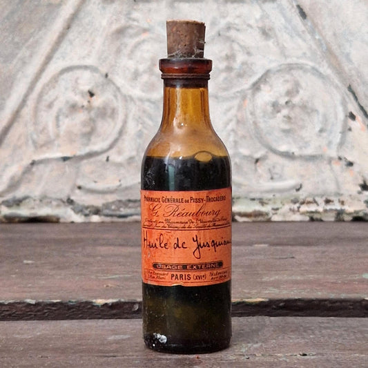 Flacon ancien « Huile de Jusquiame », Pharmacie de Passy