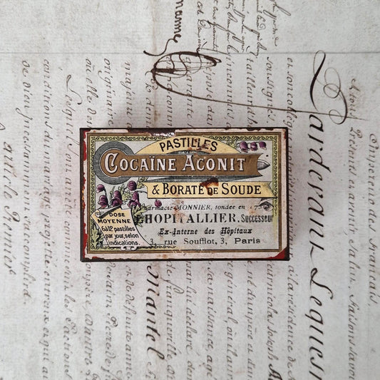 Ancienne boite de Pastilles à la Cocaïne Aconit, Vers 1900