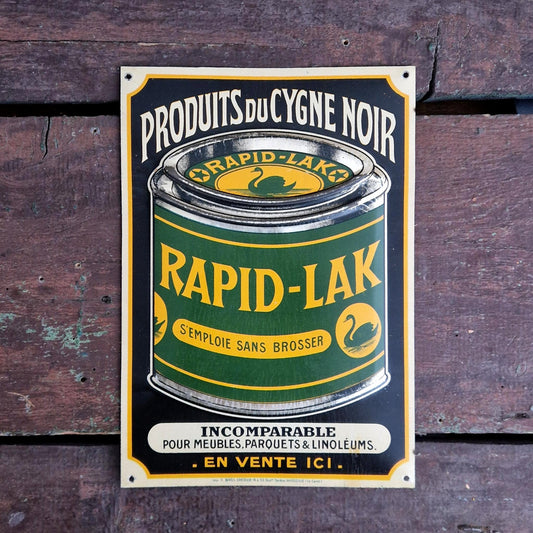 « Rapid-Lak - Produits du Cygne Noir », tôle publicitaire