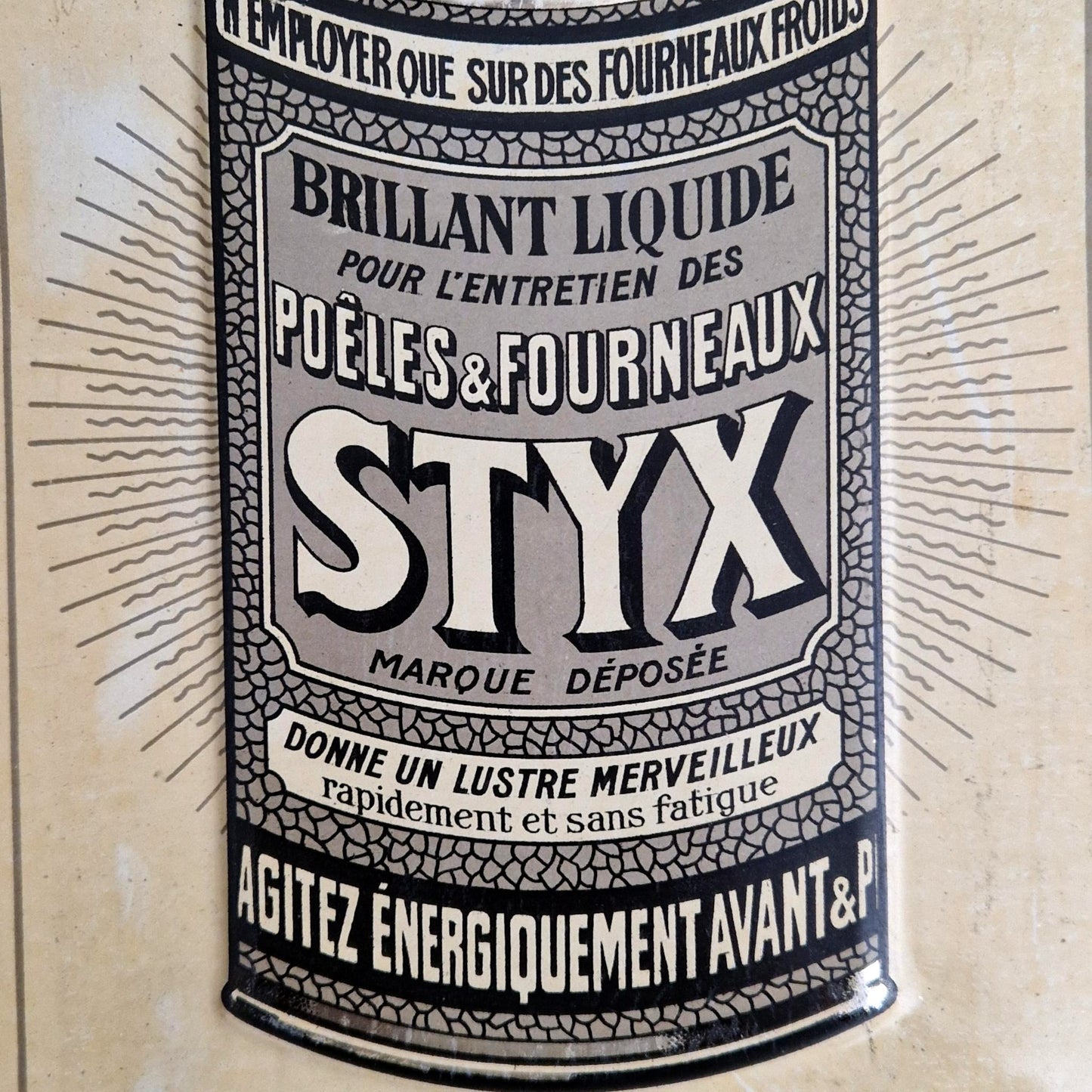 « STYX - Produits du Cygne Noir », tôle lithographiée