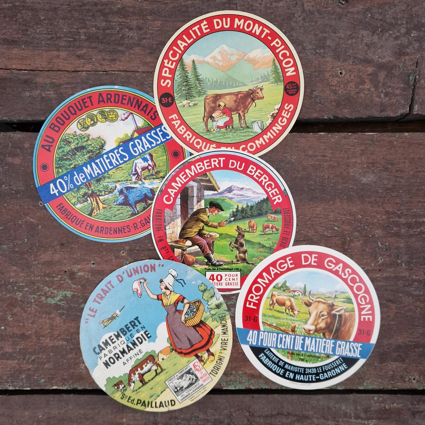 Set of 5 old cheese labels