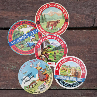 Set of 5 old cheese labels