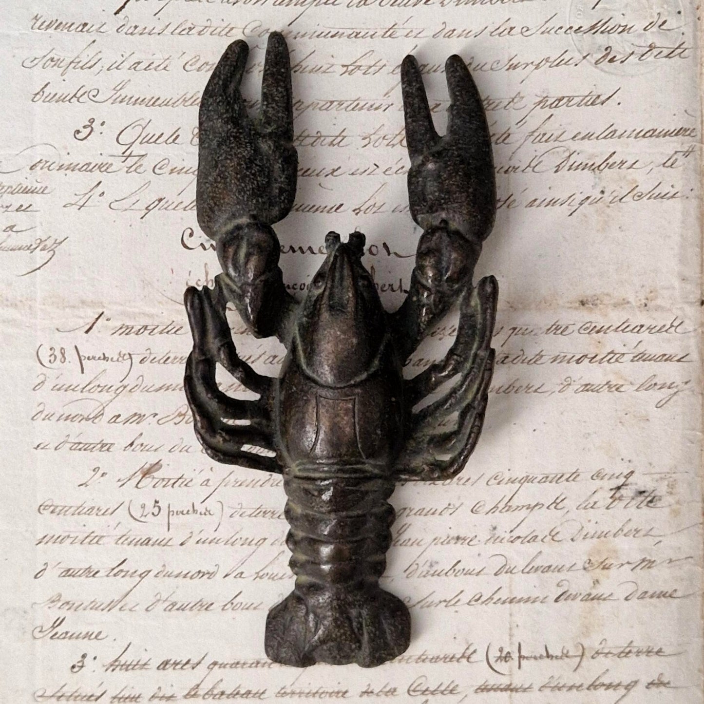 Ancienne Écrevisse en bronze patiné