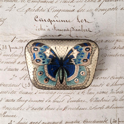 "Blue Butterfly" lithographed tin box