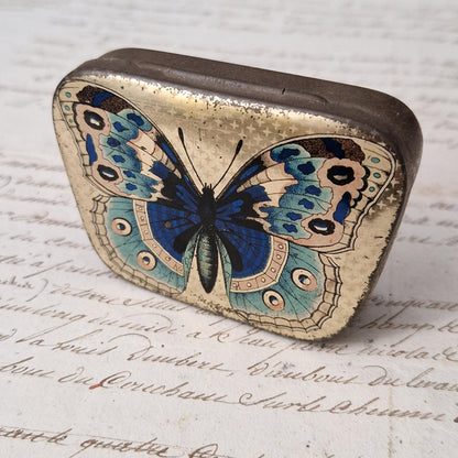 "Blue Butterfly" lithographed tin box