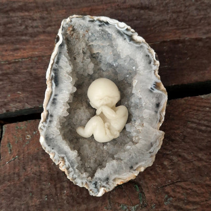 Ancient geode with wax fetus - Circa 1950