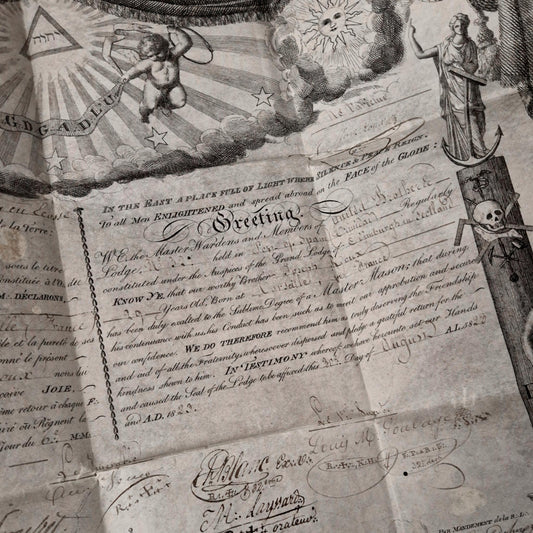 Superb French / English Masonic certificate - 1823