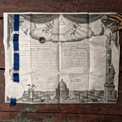 Superb French / English Masonic certificate - 1823
