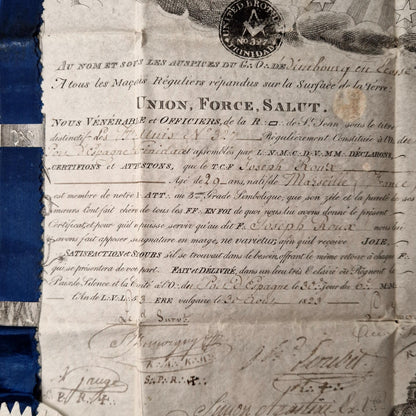 Superb French / English Masonic certificate - 1823