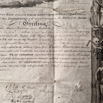 Superb French / English Masonic certificate - 1823