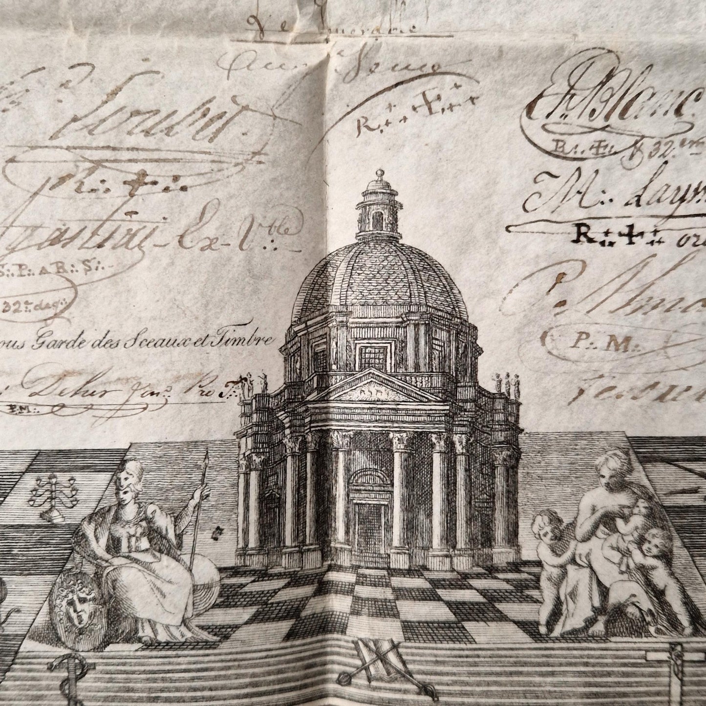 Superb French / English Masonic certificate - 1823