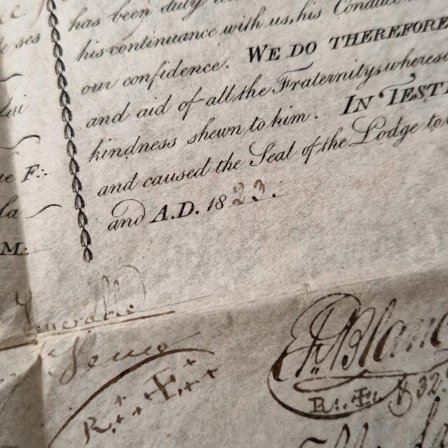 Superb French / English Masonic certificate - 1823