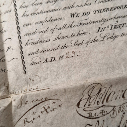 Superb French / English Masonic certificate - 1823