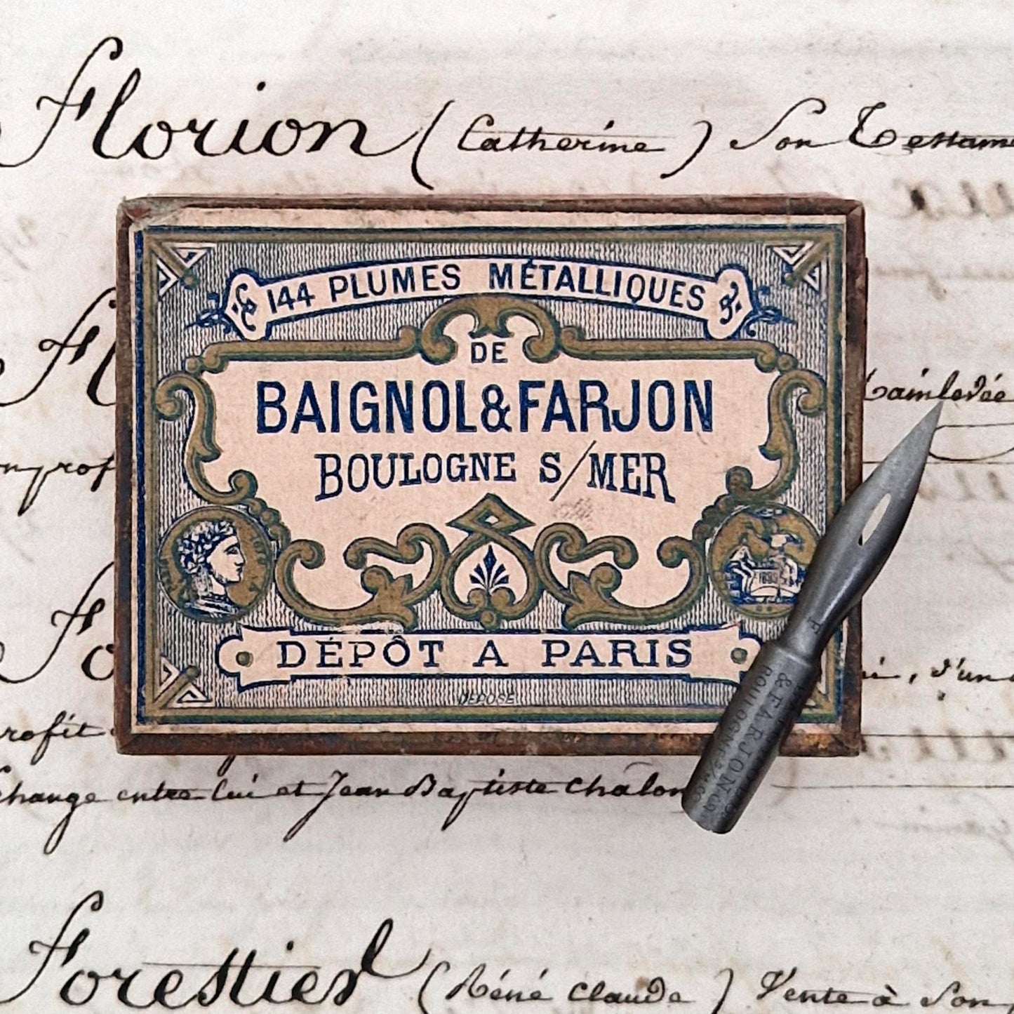 Ancienne Boîte de plumes « Baignol & Farjon », fin XIXe