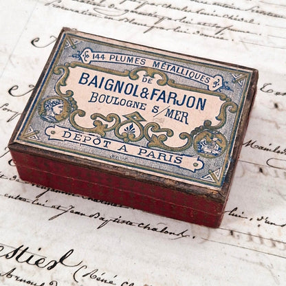 Ancienne Boîte de plumes « Baignol & Farjon », fin XIXe