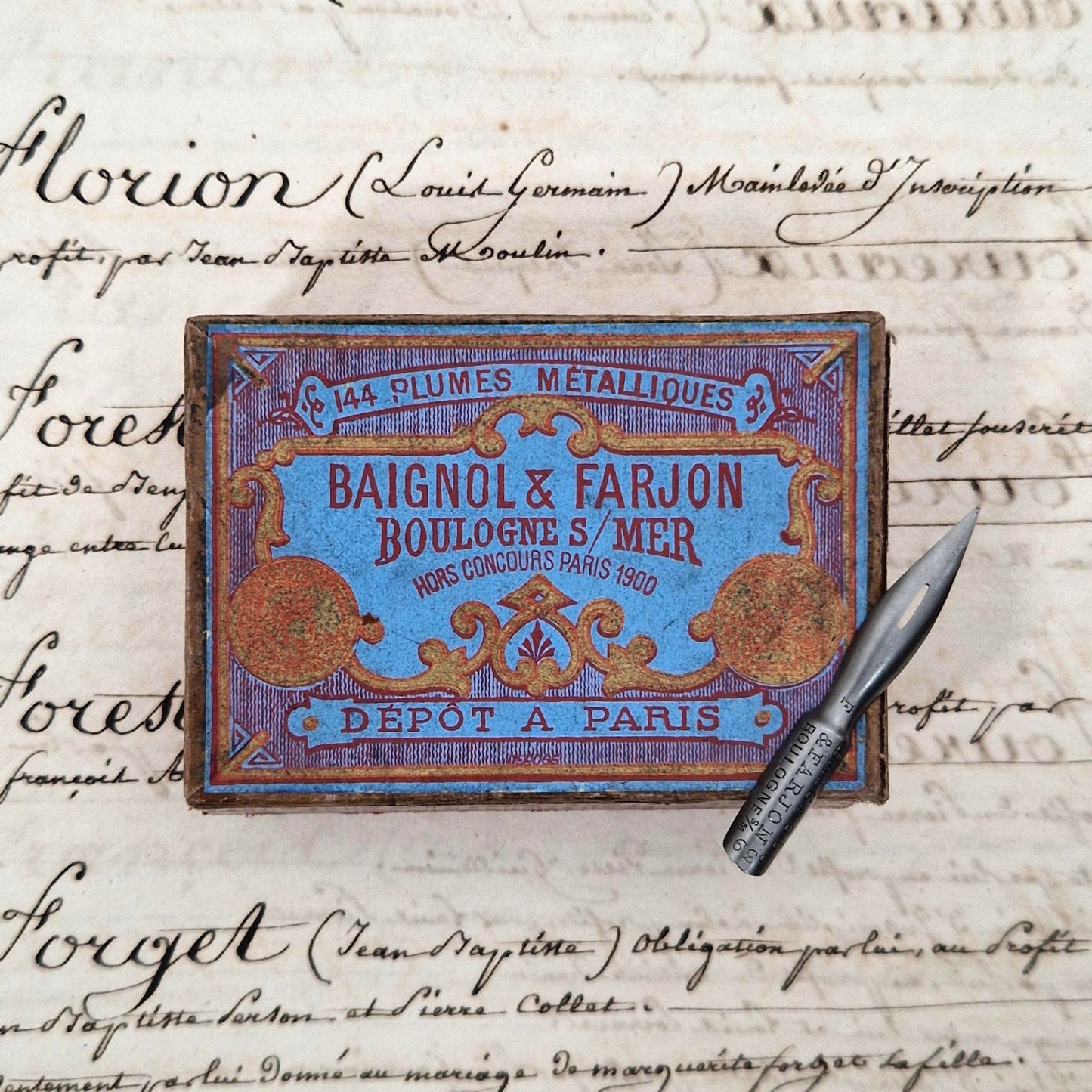 Antique "Baignol & Farjon" Pen Nib Box - Circa 1900