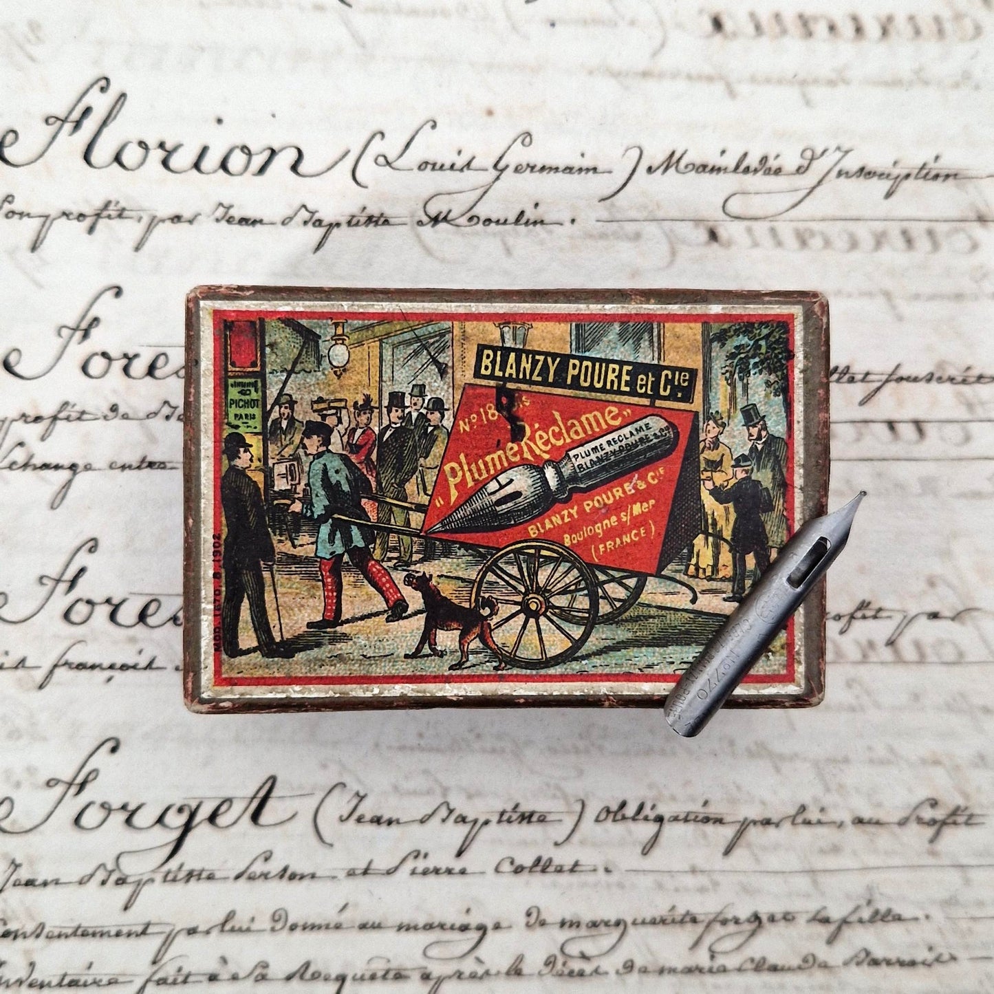 Boîte ancienne « Plume Réclame », Blanzy Poure