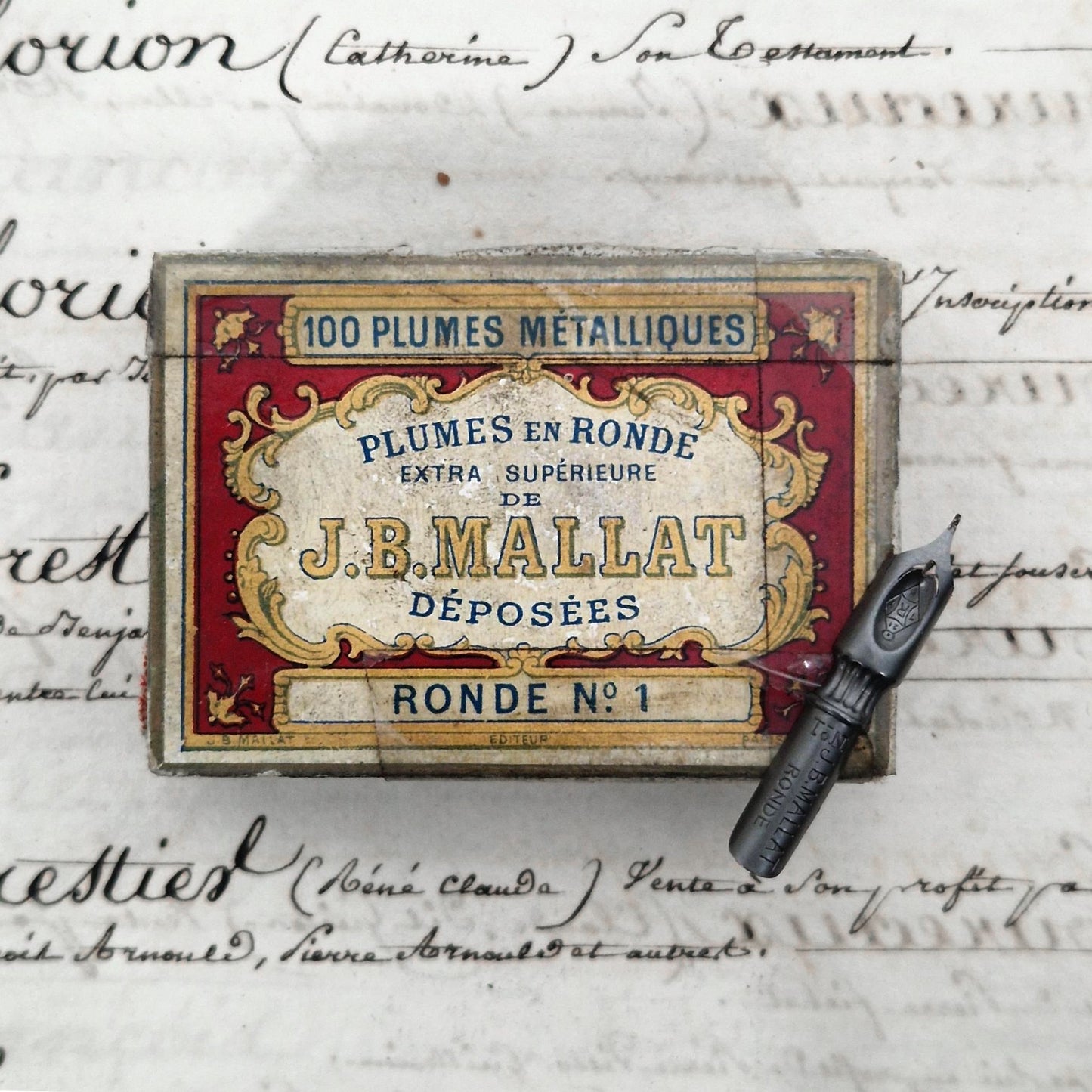 Box of antique "J.B. Mallat - Ronde N°1" nibs