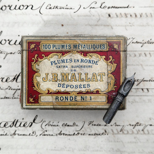 Box of antique "J.B. Mallat - Ronde N°1" nibs