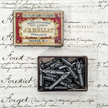 Box of antique "J.B. Mallat - Ronde N°1" nibs
