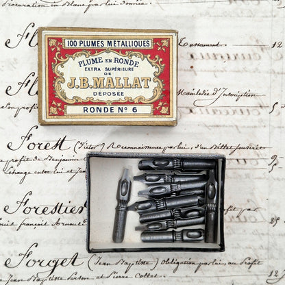 Box of antique "J.B. Mallat - Ronde N°6" nibs
