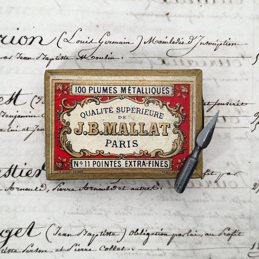 Box of "J.B. Mallat - No. 11 Extra-Fine Nibs"
