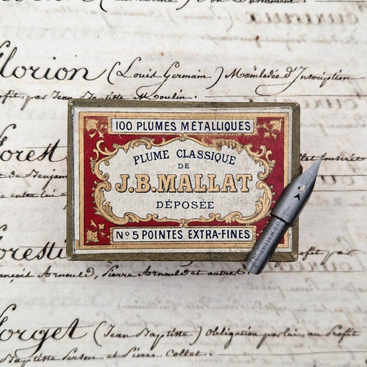 Box of "J.B. Mallat - No. 5 Extra Fine Points" nibs