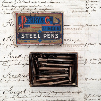 Boîte de plumes métalliques « Perry & Co London »