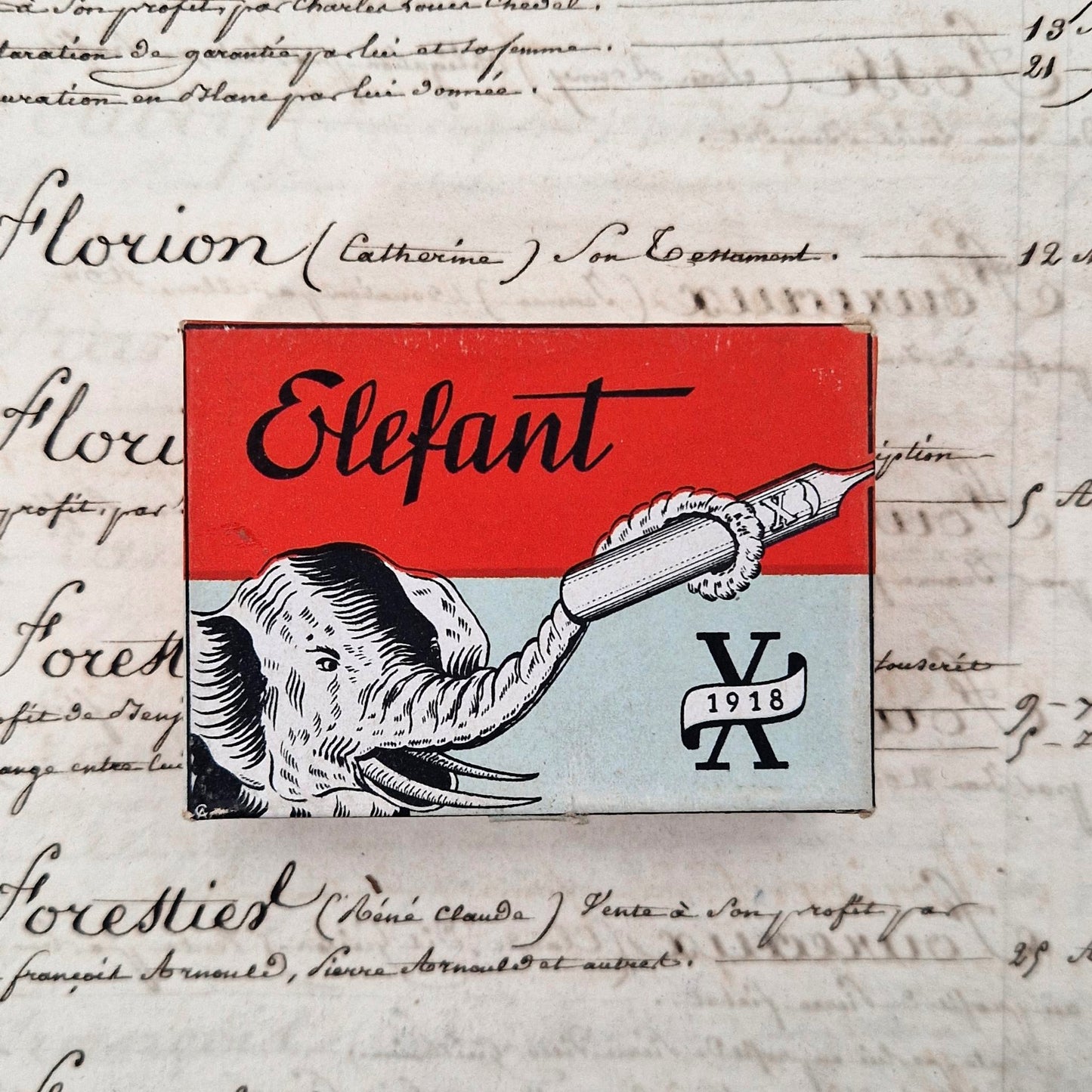 Boîte de plumes scellée « Elefant X 1918 », Vers 1930