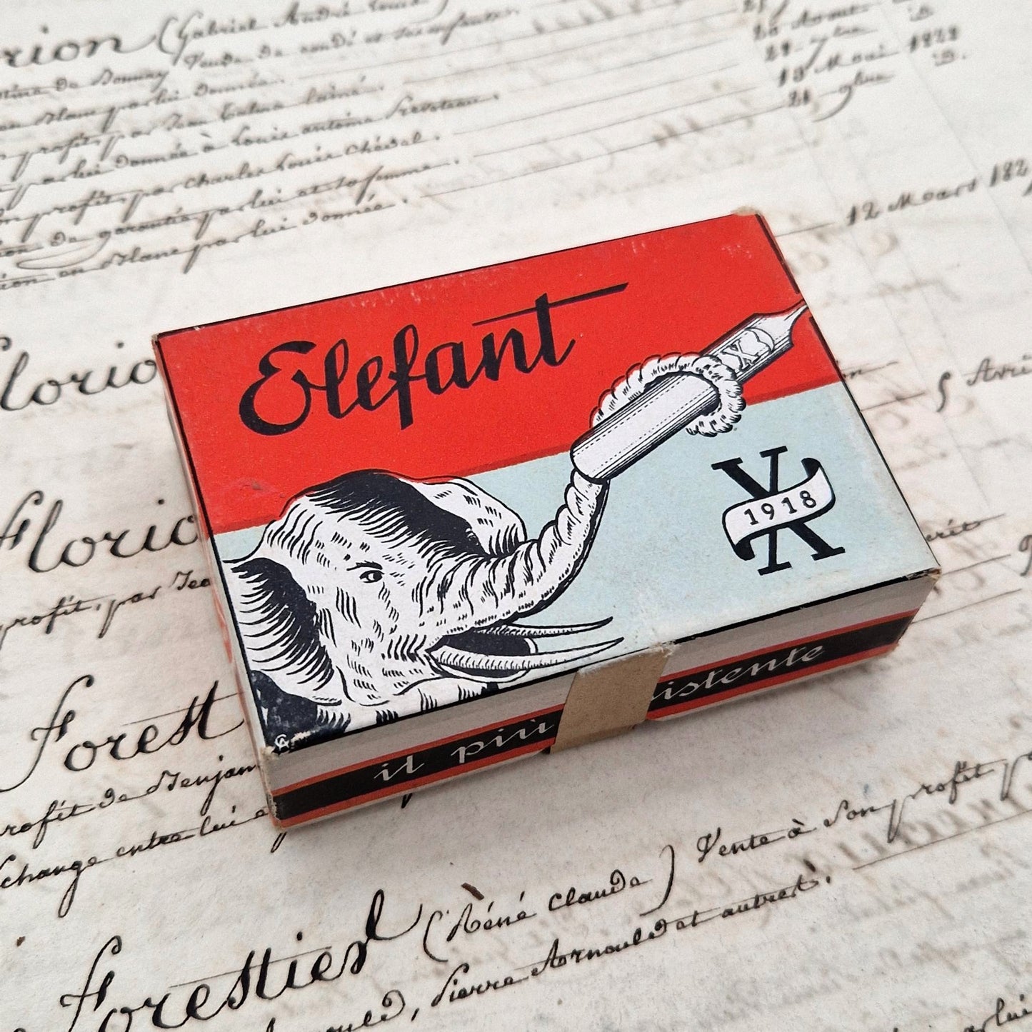 Boîte de plumes scellée « Elefant X 1918 », Vers 1930