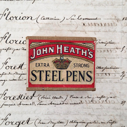 Sealed box of "John Heath's Steel Pens," Circa 1910