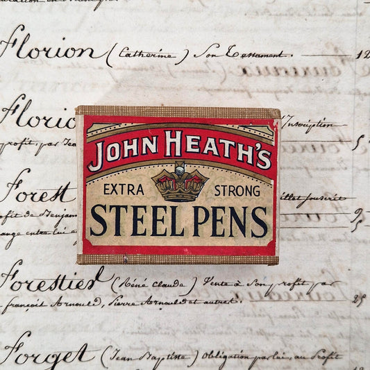 Boîte de plumes scellée « John Heath’s Steel Pens », Vers 1910