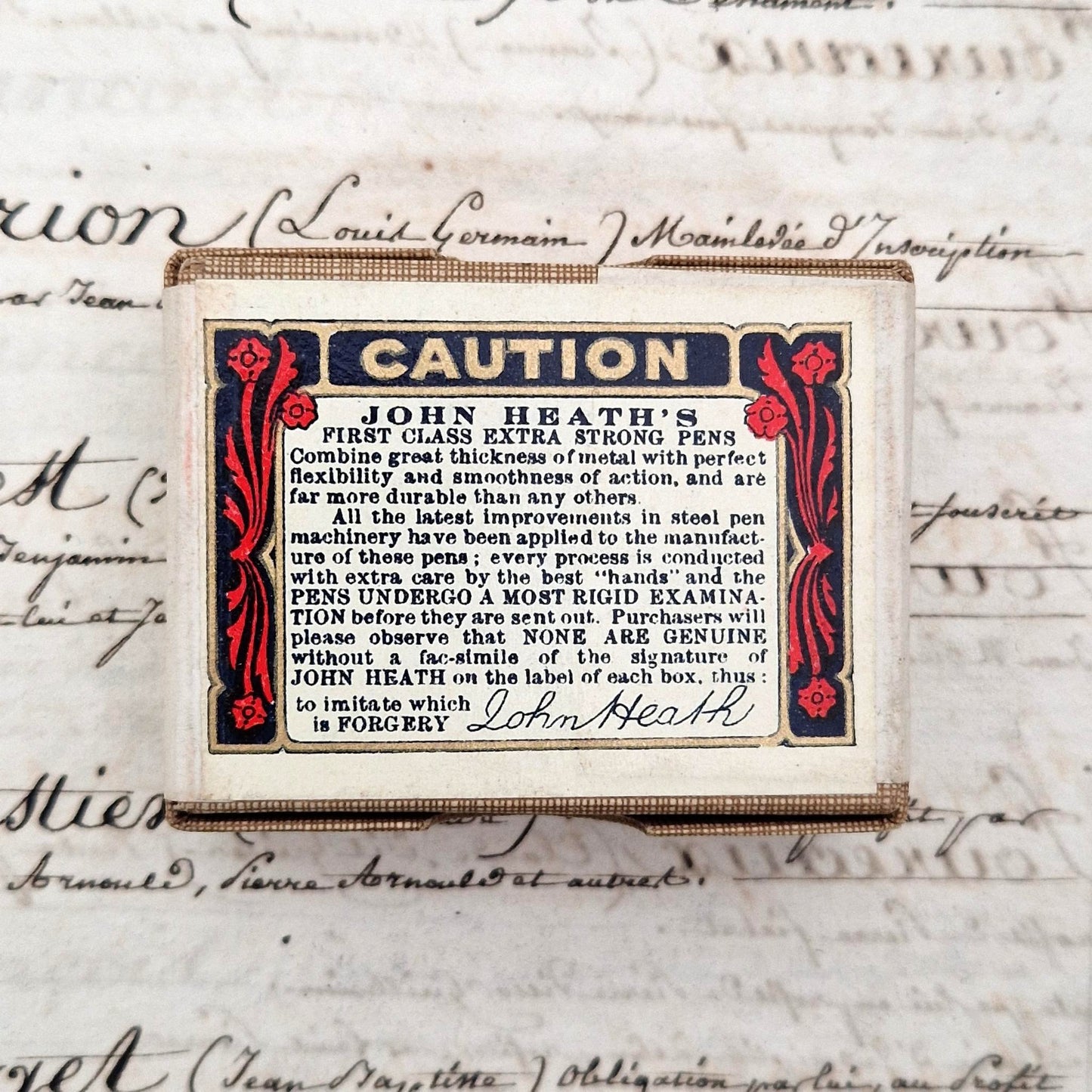 Sealed box of "John Heath's Steel Pens," Circa 1910