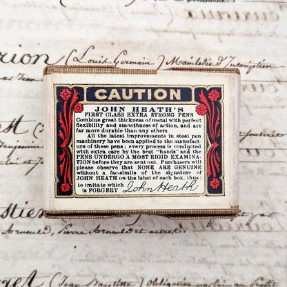 Sealed box of "John Heath's Steel Pens," Circa 1910