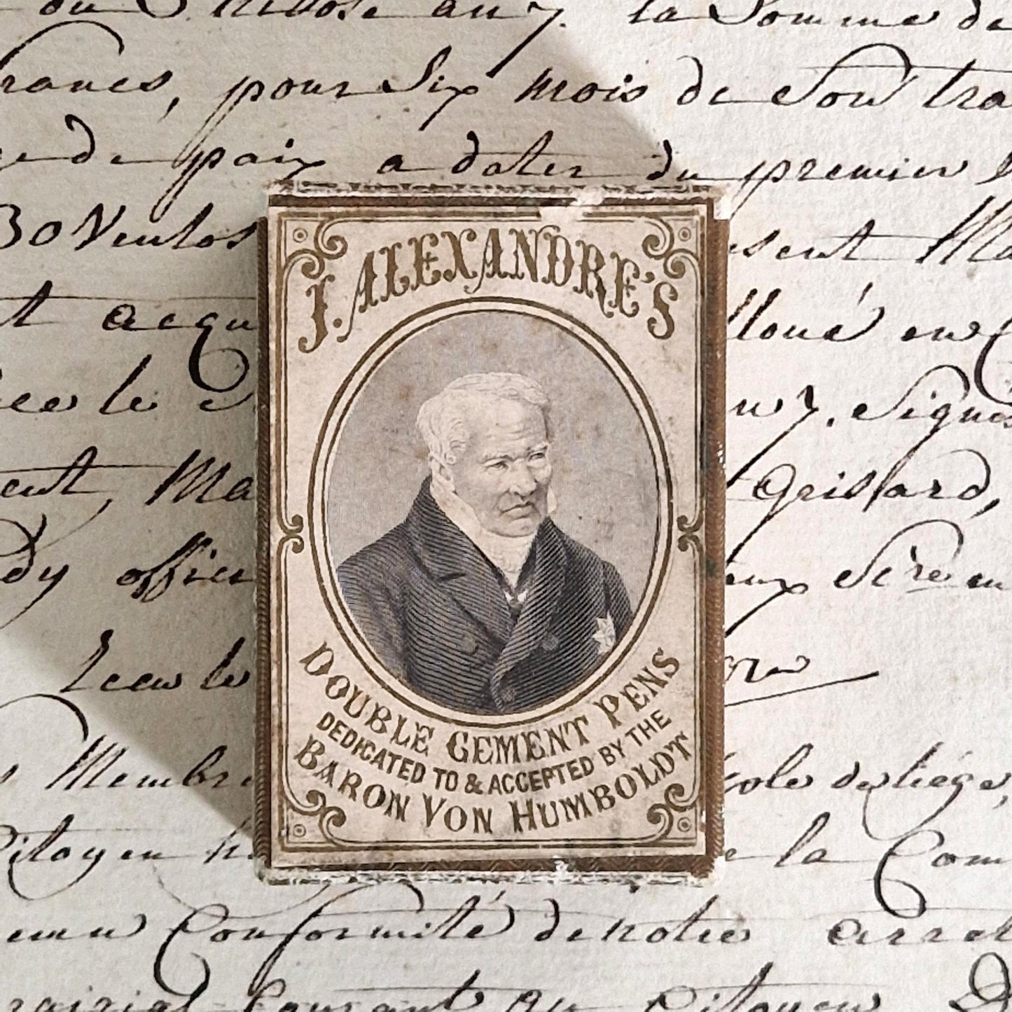 Ancienne boîte de plumes « J. Alexandre », XIXe